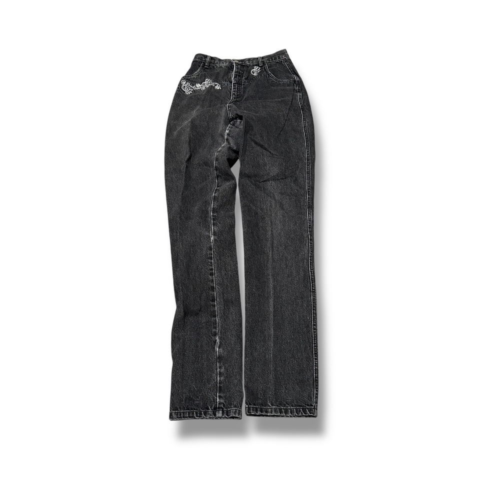 Roper‎ Embroidered Black Wash Jeans Size 27 High Waist Vintage Style Denim Pants